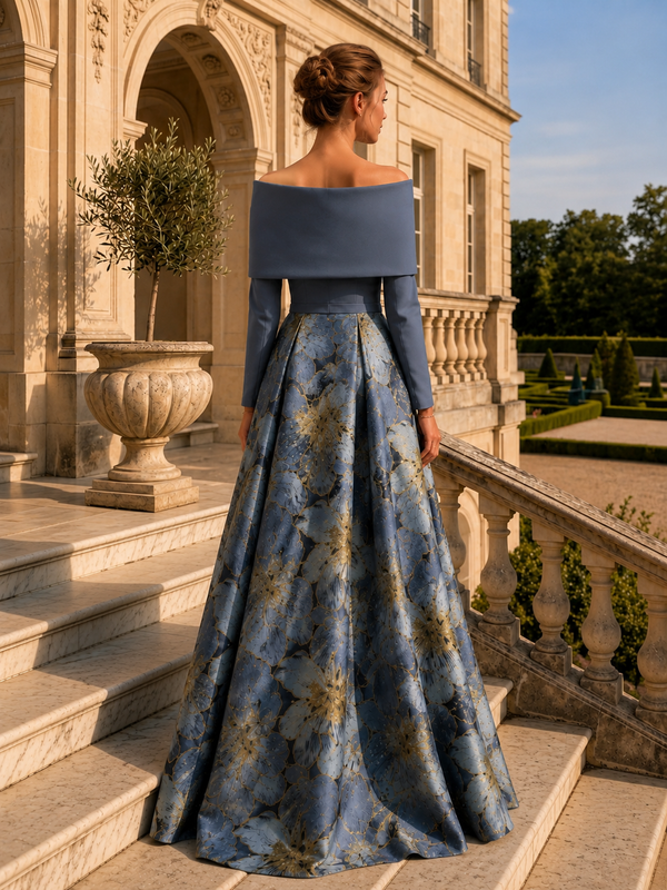 Floral Jacquard A-Line Mother of the Bride Dress - back view