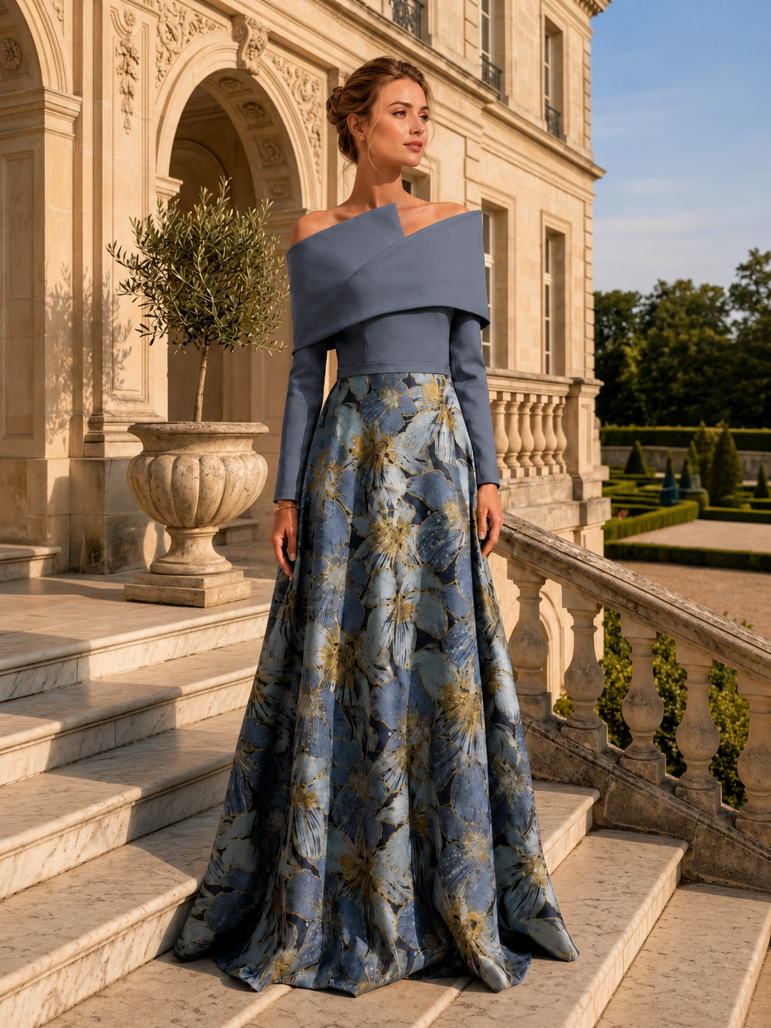 Floral Jacquard A-Line Mother of the Bride Dress