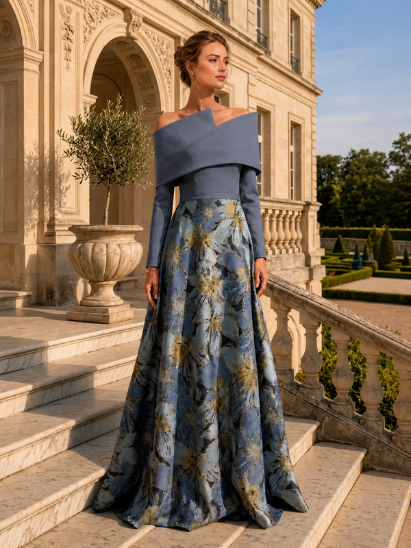 Floral Jacquard A-Line Mother of the Bride Dress