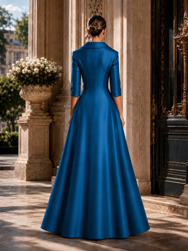 Teal A-Line Floor-Length Mother of the Bride Dress - back view