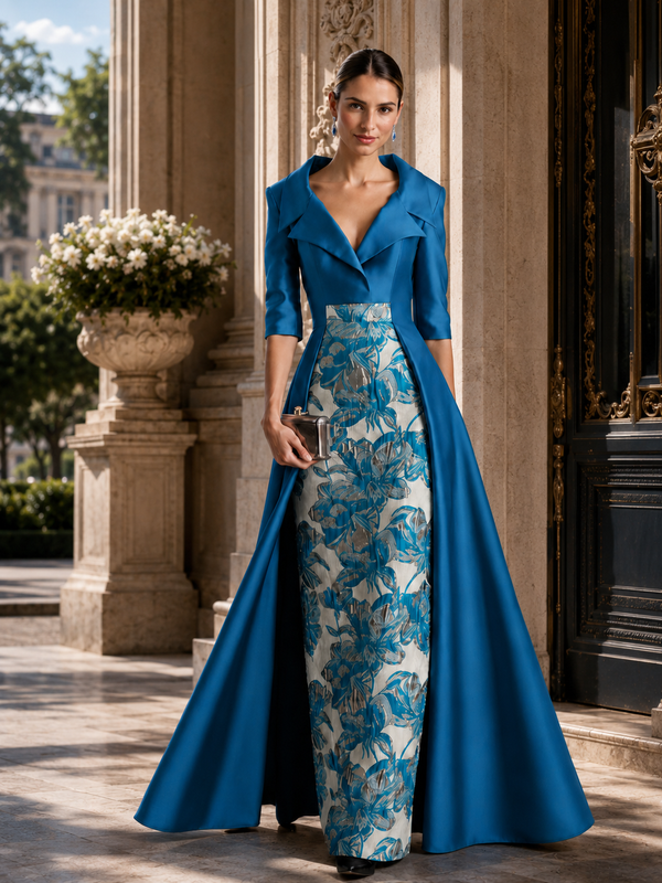 Teal A-Line Floor-Length Mother of the Bride Dress