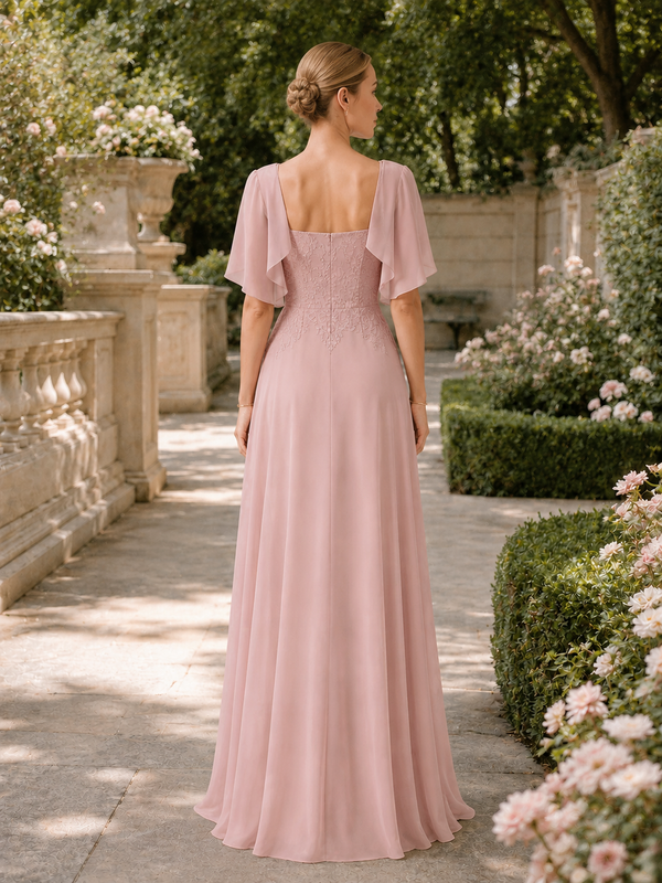 Blush Pink Floor-Length Mother of the Bride Dress - back view