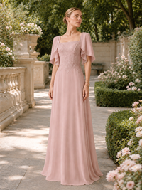 Blush Pink Floor-Length Mother of the Bride Dress