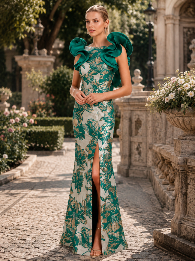 Emerald Floral Mother of the Bride Dress - back view