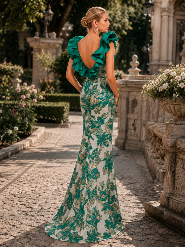 Emerald Floral Mother of the Bride Dress