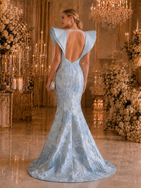 Dusty Blue Lace Mermaid Mother of the Bride Dress - back view