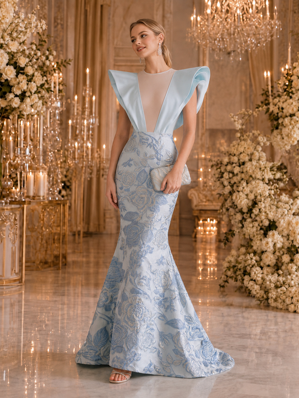 Dusty Blue Lace Mermaid Mother of the Bride Dress