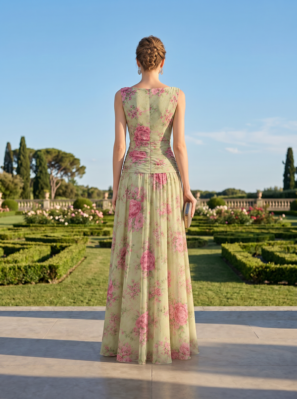 Floral Chiffon Floor-Length Mother of the Bride Dress - back view