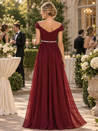 Chiffon A-Line Sweetheart Floor-Length Evening Dress with Beaded Empire Waist (VET-MOM-0381)