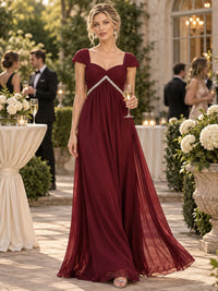 Chiffon A-Line Sweetheart Floor-Length Evening Dress with Beaded Empire Waist (VET-MOM-0381)
